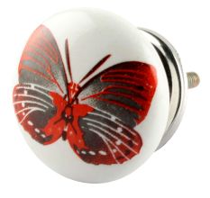 Dark Red Butterfly Ceramic Flat Knob